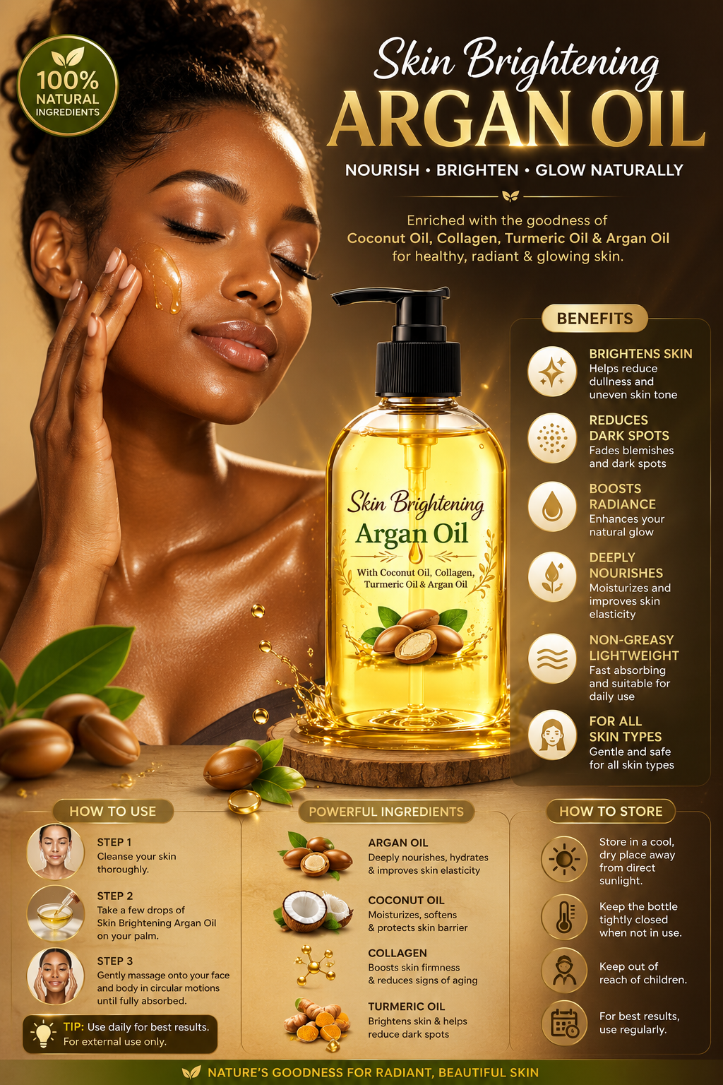 Skin Brightening Argan Oil with Coconut Oil & Collagen – Glow Naturally for Radiant Skin