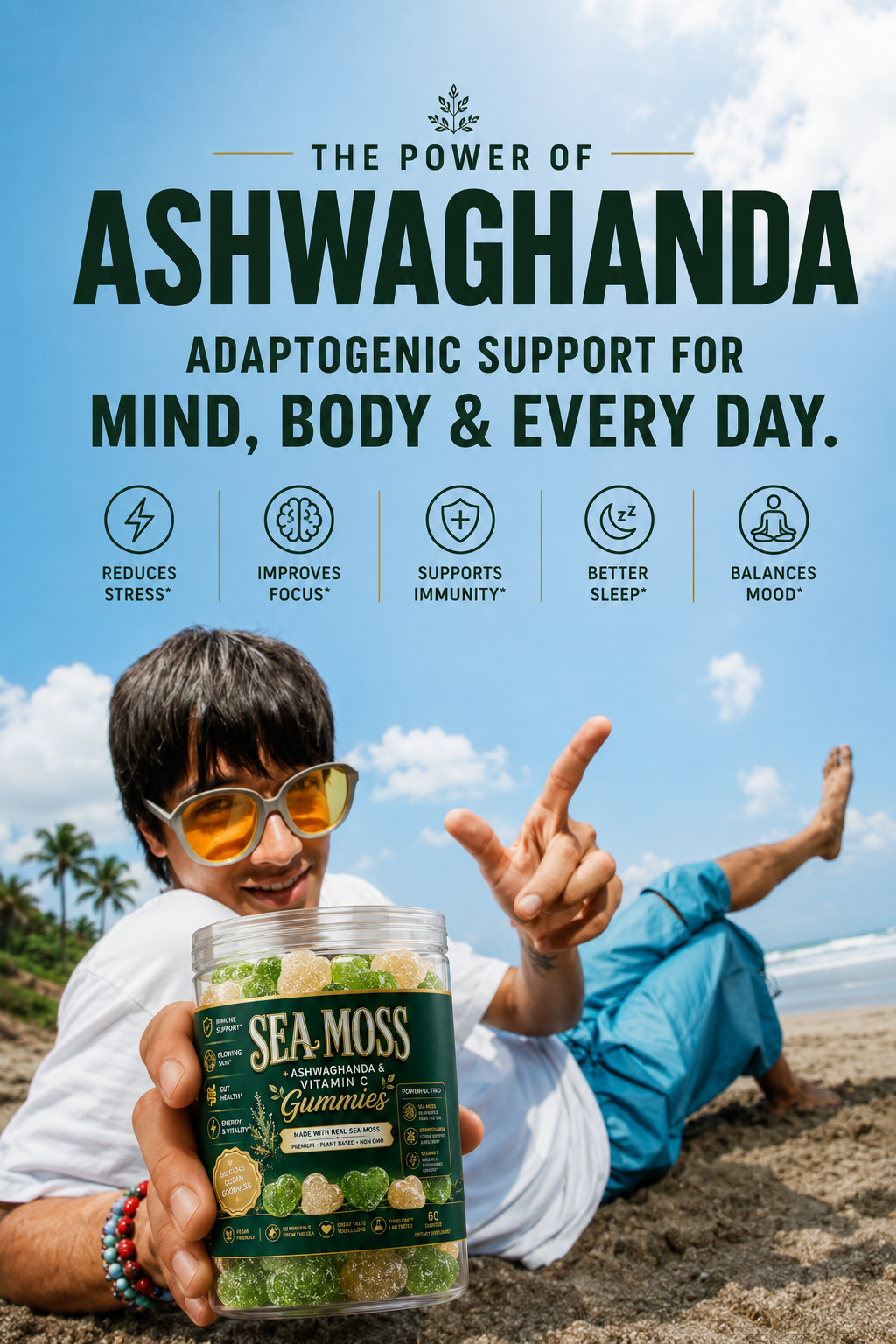 Premium sea moss gummies with ashwagandha & vitamin C. Support immunity, skin, gut health & energy, Vegan, Very Sweet