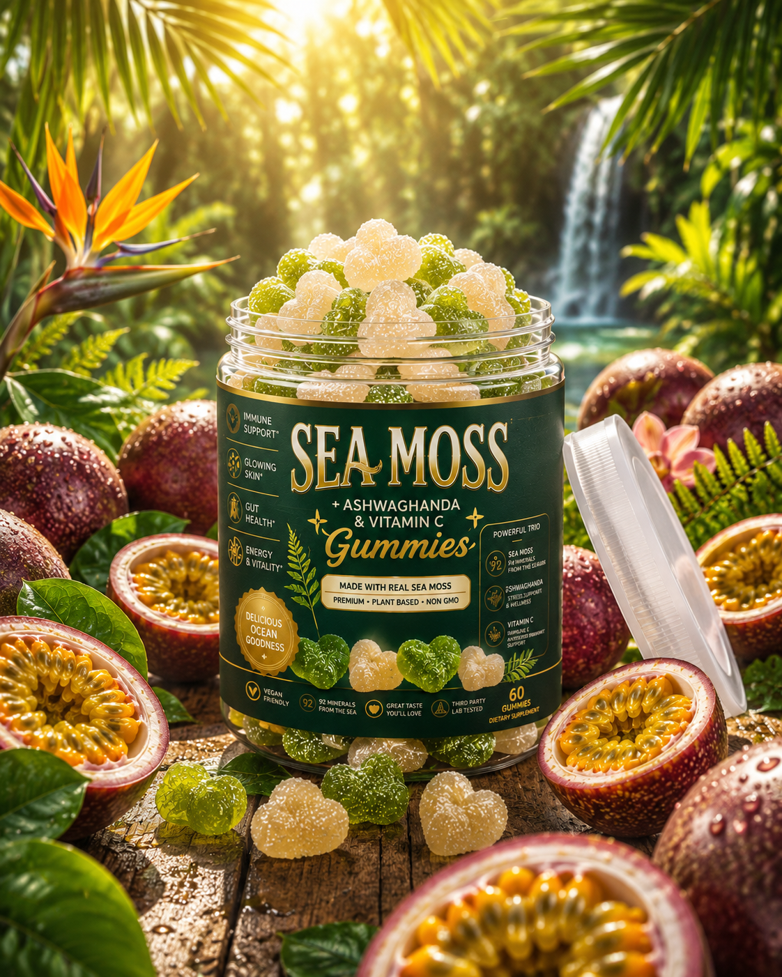 Premium sea moss gummies with ashwagandha & vitamin C. Support immunity, skin, gut health & energy, Vegan, Very Sweet