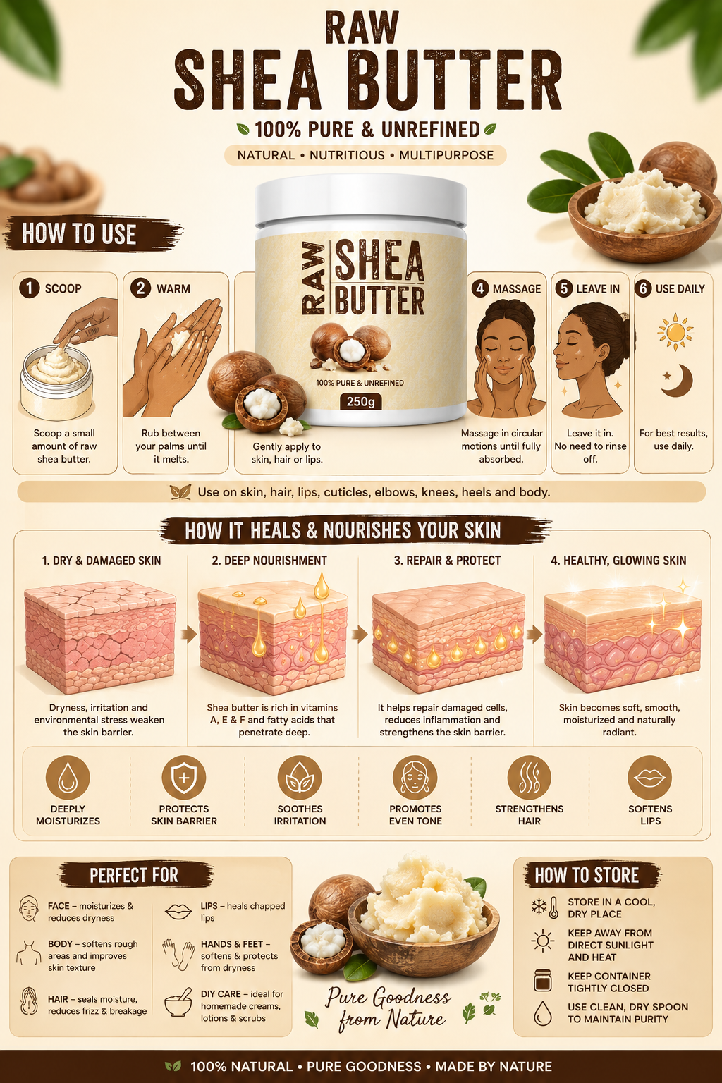 100% Pure Raw Shea Butter – Natural Unrefined African Shea Butter for Deep Moisturizing, Dry Skin, Hair & Body Care
