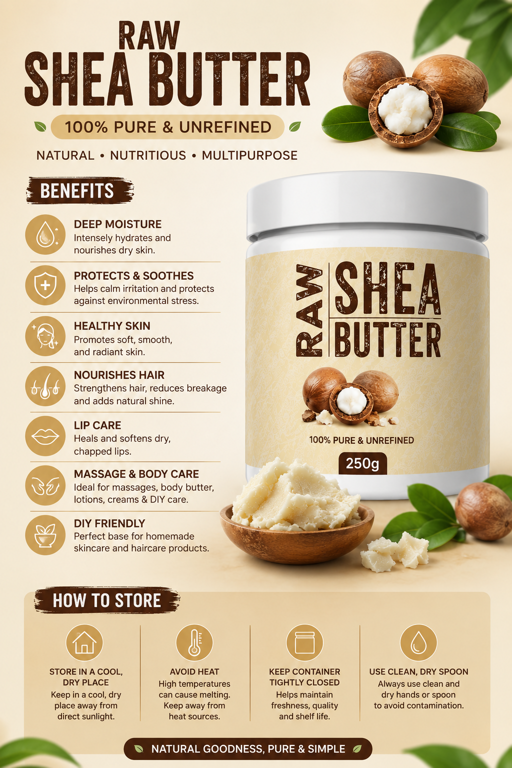 100% Pure Raw Shea Butter – Natural Unrefined African Shea Butter for Deep Moisturizing, Dry Skin, Hair & Body Care