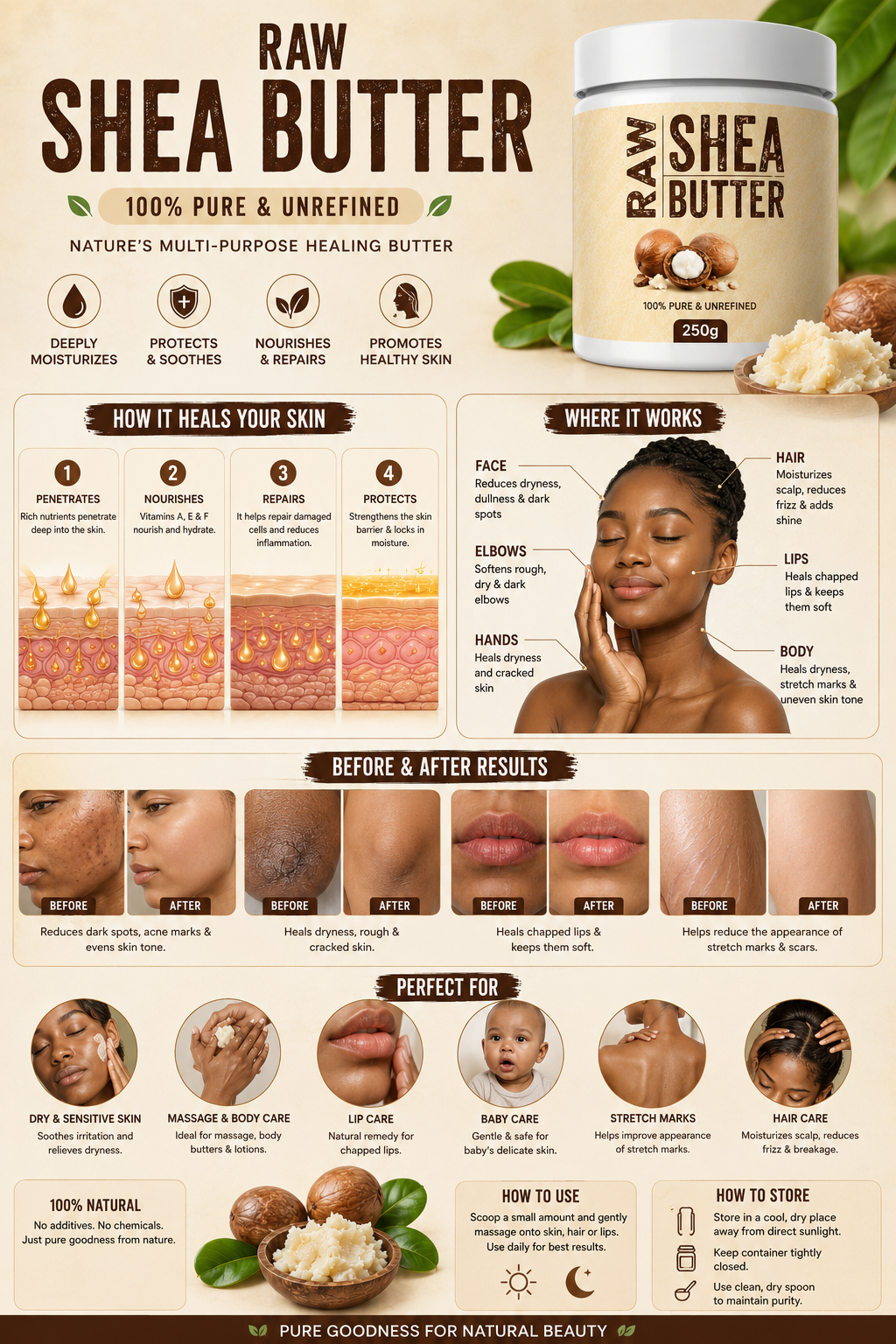 100% Pure Raw Shea Butter – Natural Unrefined African Shea Butter for Deep Moisturizing, Dry Skin, Hair & Body Care