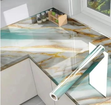 2metres Self-Adhesive Marble Film Oil-Proof Heat-Resistant Kitchen Wall Stickers for Cabinet Home Renovation Decorative Wallpaper 2026 Waterproof Oil-proof Wall Paper, Paper for Countertops Desk Cover