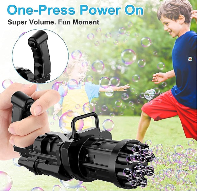 Electric Bubbles Gun for Toddlers, Bubble Machine Toy for Kids, Indoor & Outdoor Bubble Gun  Black Electric Gatling Bubble Machine Gun + Bubble Water