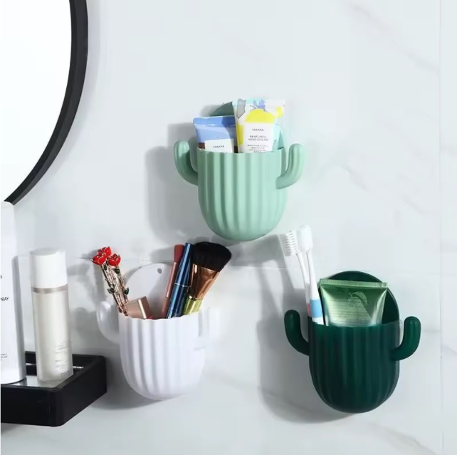 Cactus Wall Self-adhesive Toothbrush Holder Drain Shelf Household Cactus Storage Rack Shaver Organizer Bathroom Accessories