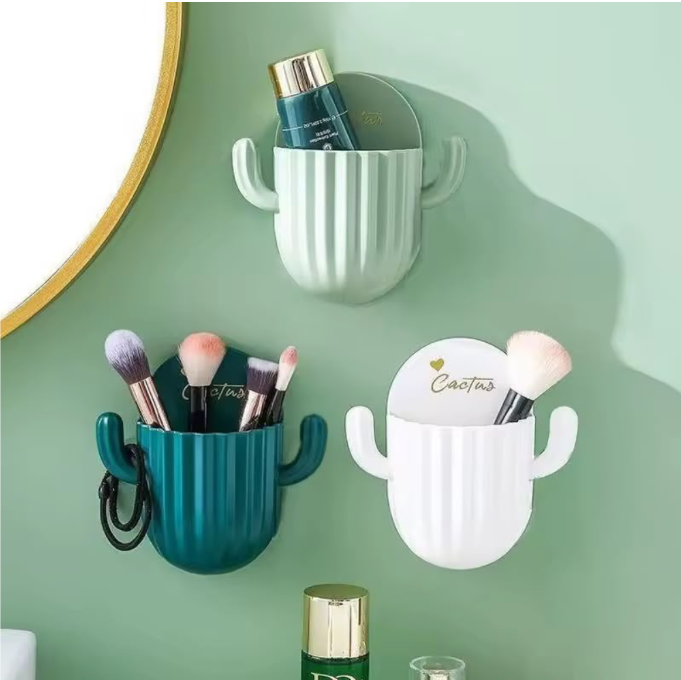 Cactus Wall Self-adhesive Toothbrush Holder Drain Shelf Household Cactus Storage Rack Shaver Organizer Bathroom Accessories