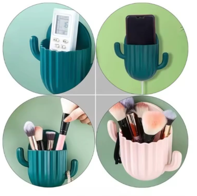 Cactus Wall Self-adhesive Toothbrush Holder Drain Shelf Household Cactus Storage Rack Shaver Organizer Bathroom Accessories