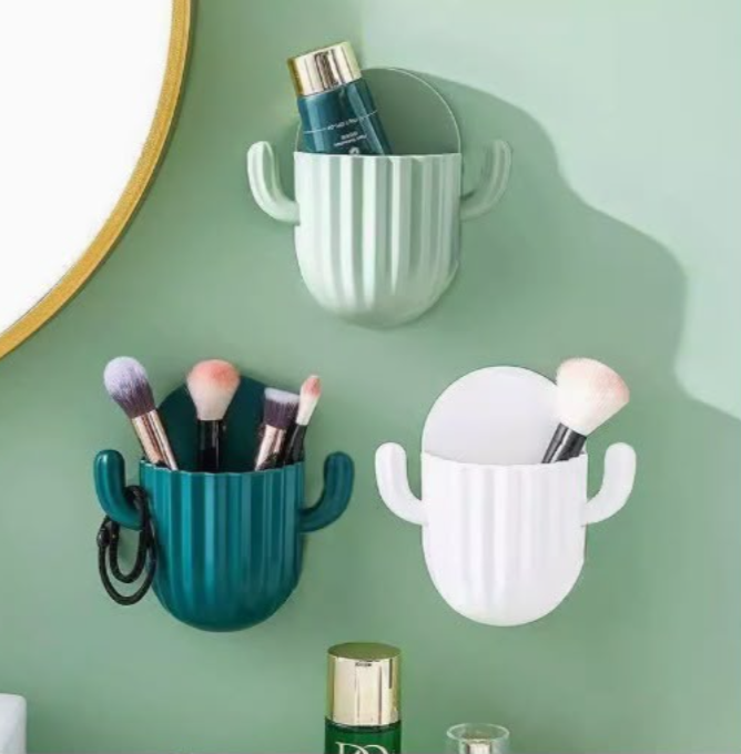 Cactus Wall Self-adhesive Toothbrush Holder Drain Shelf Household Cactus Storage Rack Shaver Organizer Bathroom Accessories