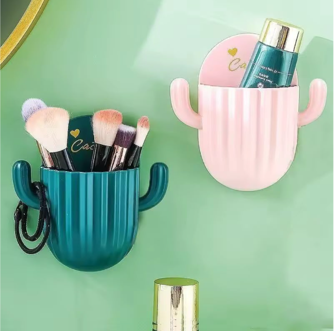 Cactus Wall Self-adhesive Toothbrush Holder Drain Shelf Household Cactus Storage Rack Shaver Organizer Bathroom Accessories