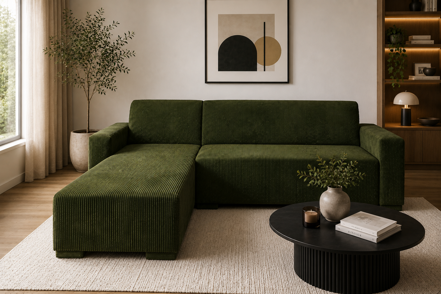 L-Shape Sectional Sofa – Luxe Haven Corduroy  Modern Minimalist Statement Couch for Elegant Living Spaces