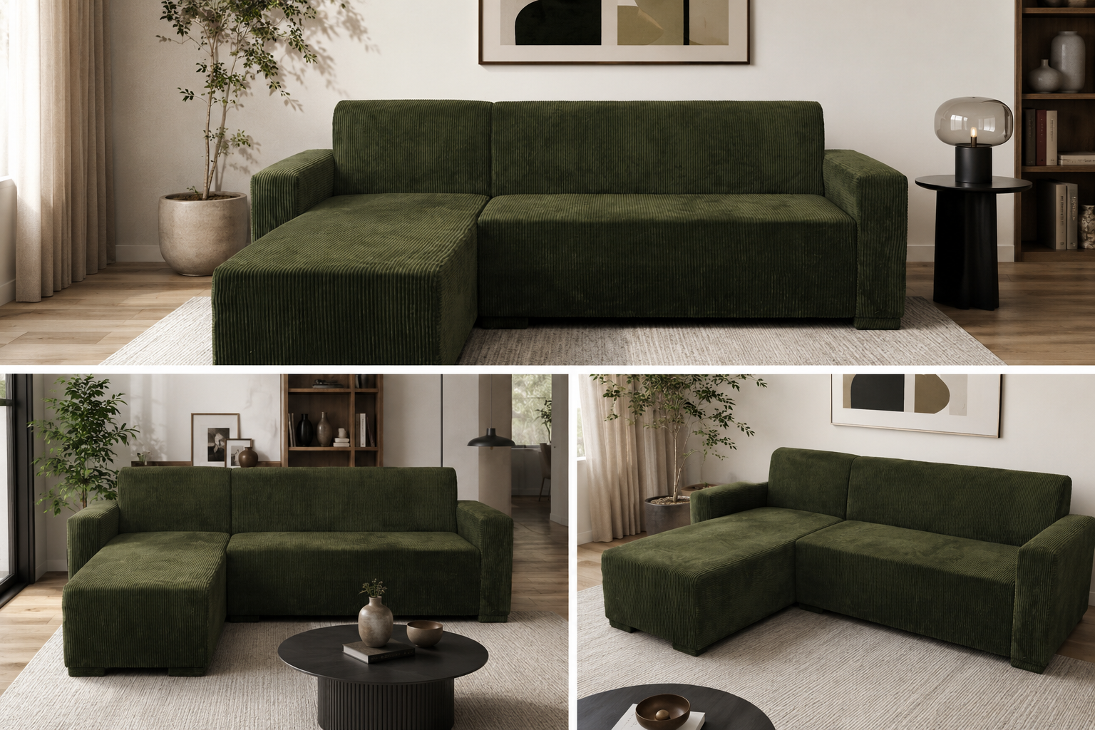 L-Shape Sectional Sofa – Luxe Haven Corduroy  Modern Minimalist Statement Couch for Elegant Living Spaces