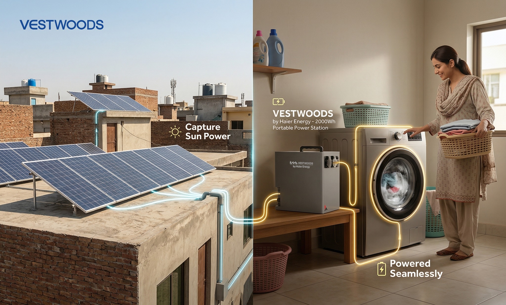 BUNDLE OFFER! Vestwoods 2KVA/2KWh Solar Power Station Bundle + 610W Solar Panel +20M Solar Cable  | 3-in-1 Inverter + Lithium-Ion Battery + Solar Controller | 1000W Rated Power Output | 2 YRS WARRANTY