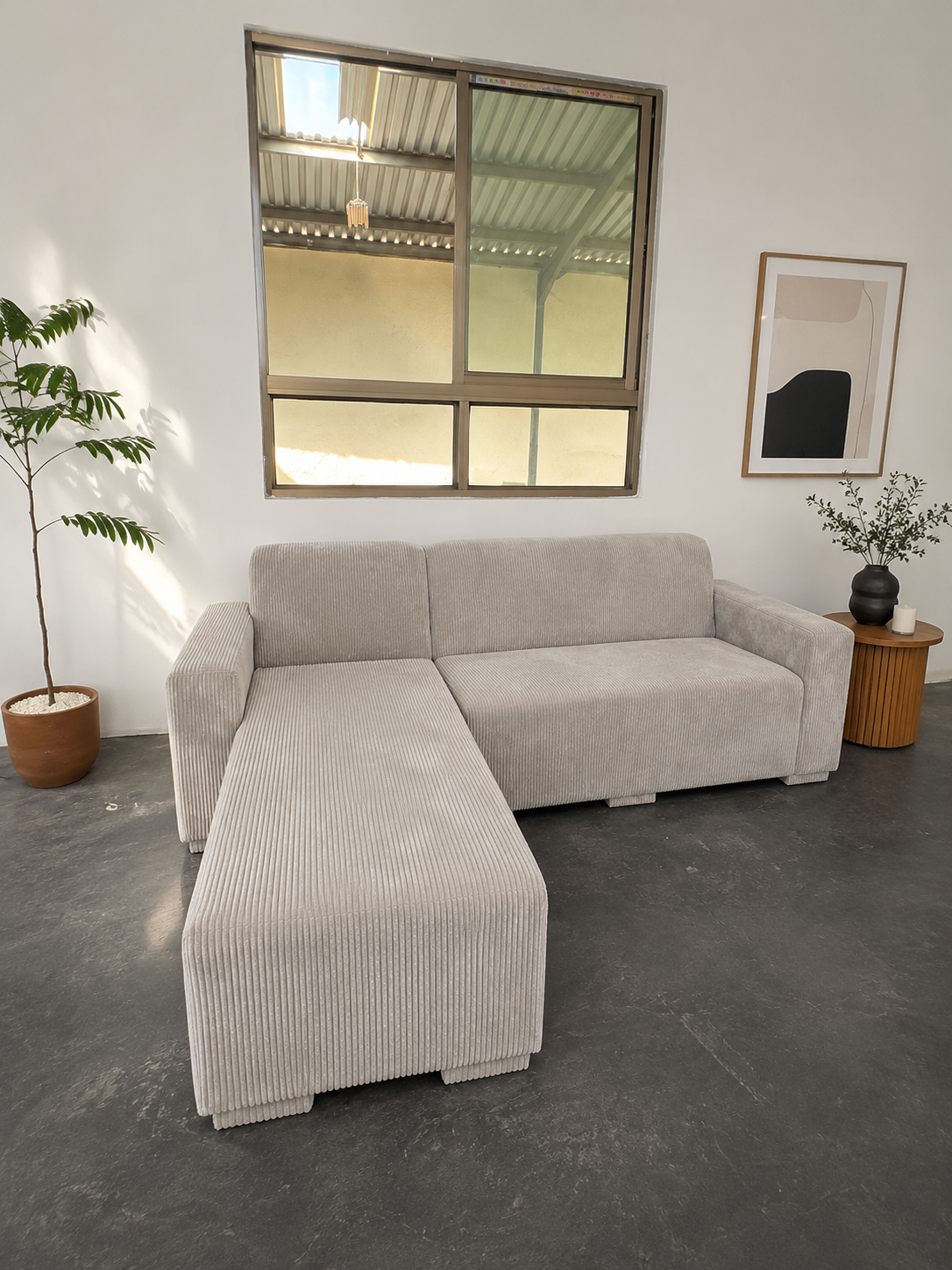 L-Shape Sectional Sofa – Luxe Haven Corduroy  Modern Minimalist Statement Couch for Elegant Living Spaces