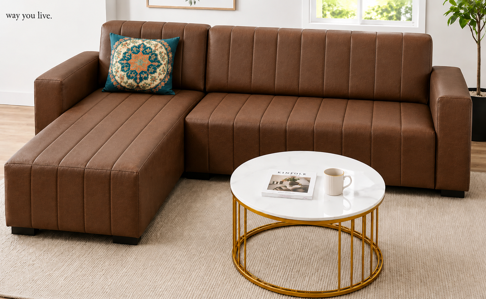 Modern 4-Seater Corduroy L-Shaped Sofa – Minimalist Lounge Couch with Chaise, Soft Fabric Sectional Sofa for Living Room