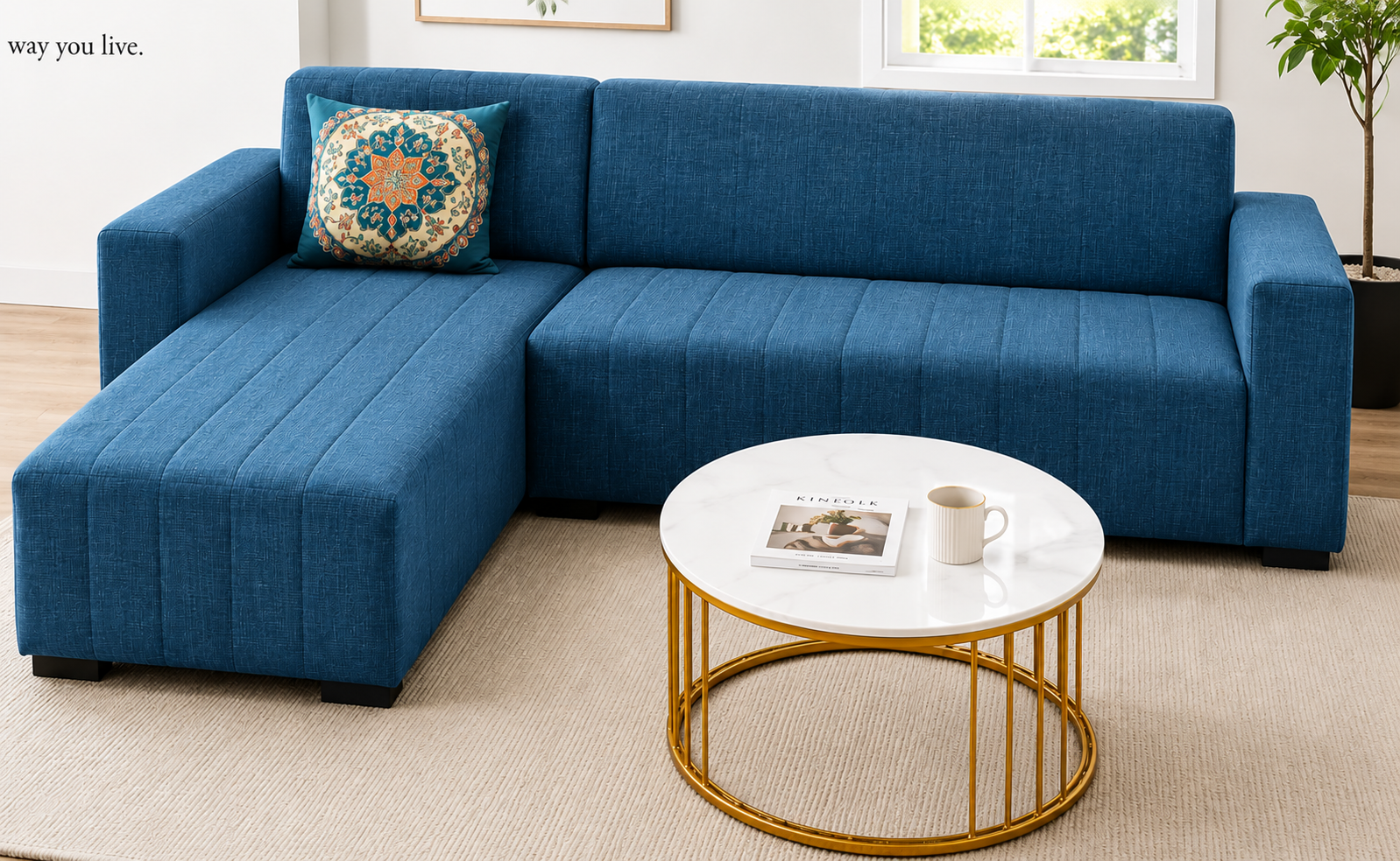 Modern 4-Seater Corduroy L-Shaped Sofa – Minimalist Lounge Couch with Chaise, Soft Fabric Sectional Sofa for Living Room