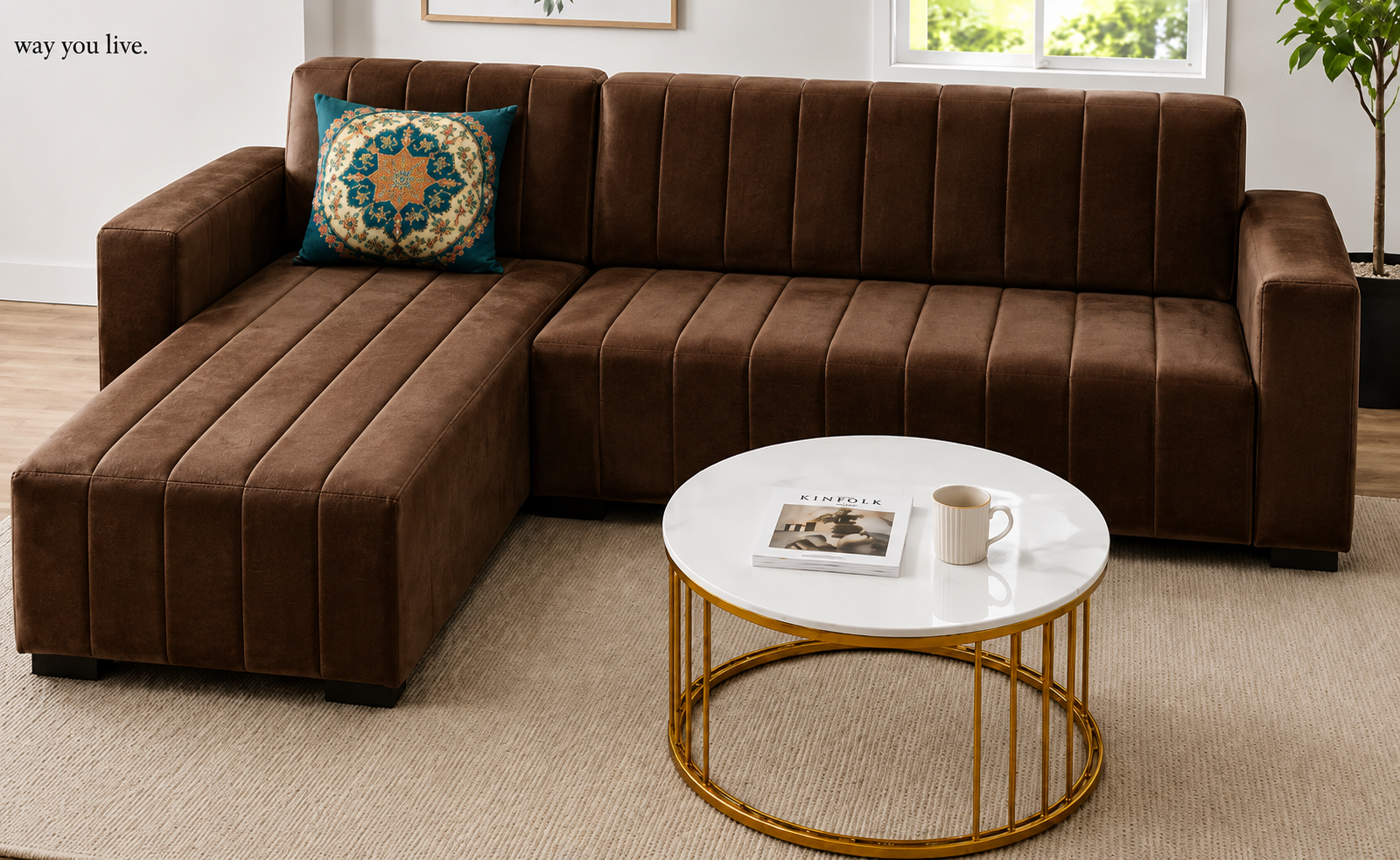 Modern 4-Seater Corduroy L-Shaped Sofa – Minimalist Lounge Couch with Chaise, Soft Fabric Sectional Sofa for Living Room
