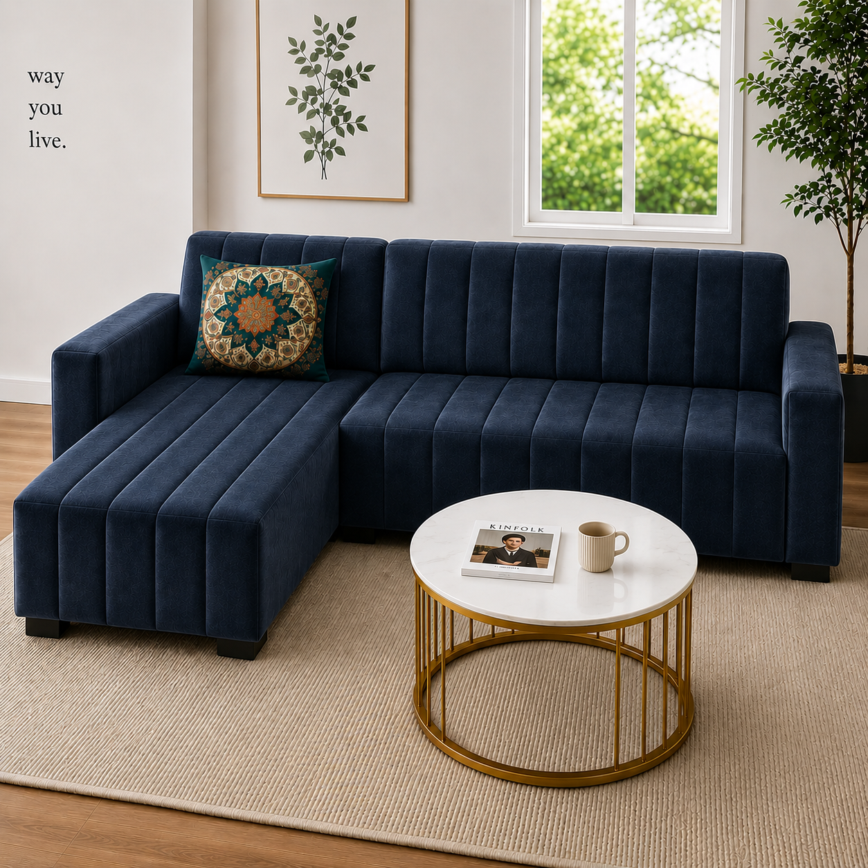 Modern 4-Seater Corduroy L-Shaped Sofa – Minimalist Lounge Couch with Chaise, Soft Fabric Sectional Sofa for Living Room