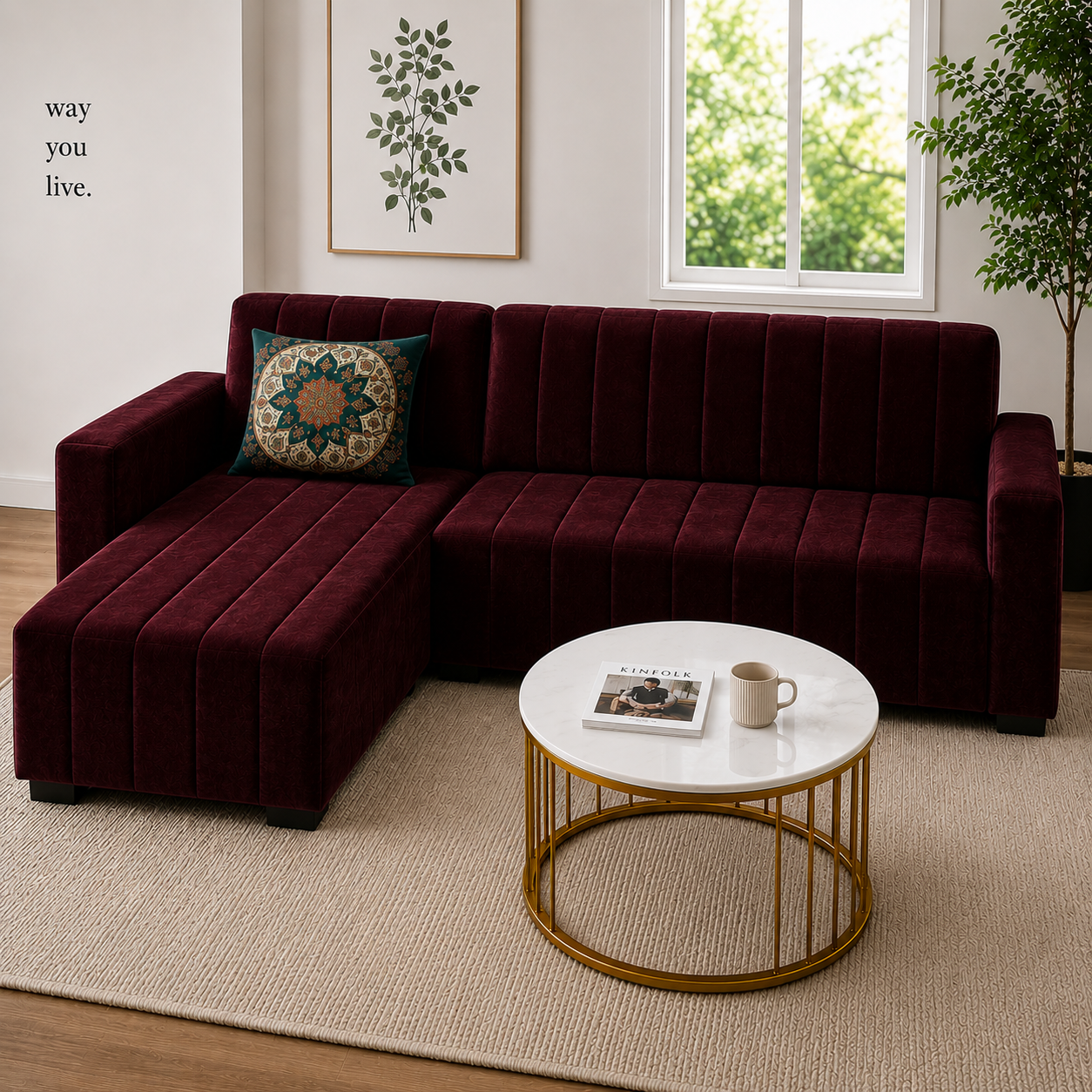 Modern 4-Seater Corduroy L-Shaped Sofa – Minimalist Lounge Couch with Chaise, Soft Fabric Sectional Sofa for Living Room