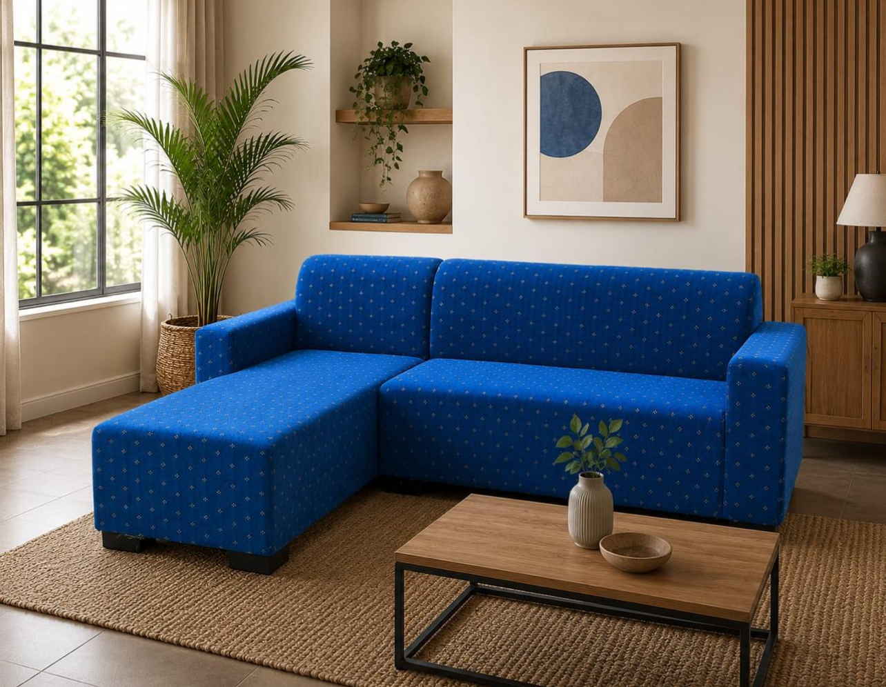 Modern 4-Seater Corduroy L-Shaped Sofa – Minimalist Lounge Couch with Chaise, Soft Fabric Sectional Sofa for Living Room