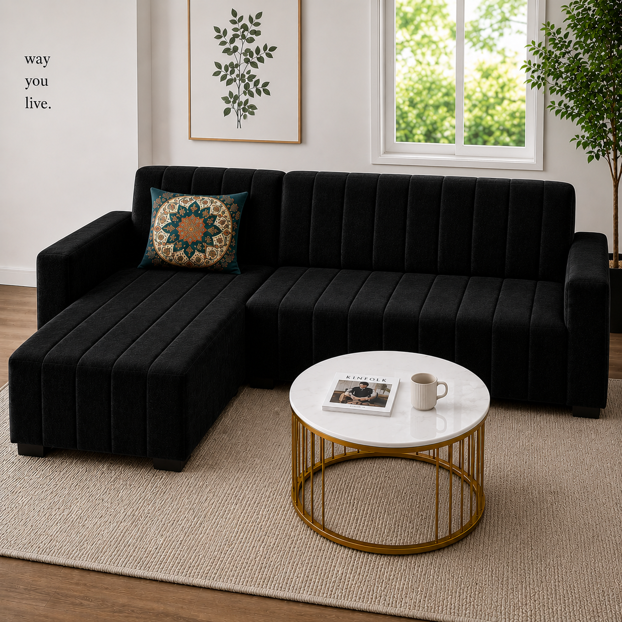 Modern 4-Seater Corduroy L-Shaped Sofa – Minimalist Lounge Couch with Chaise, Soft Fabric Sectional Sofa for Living Room
