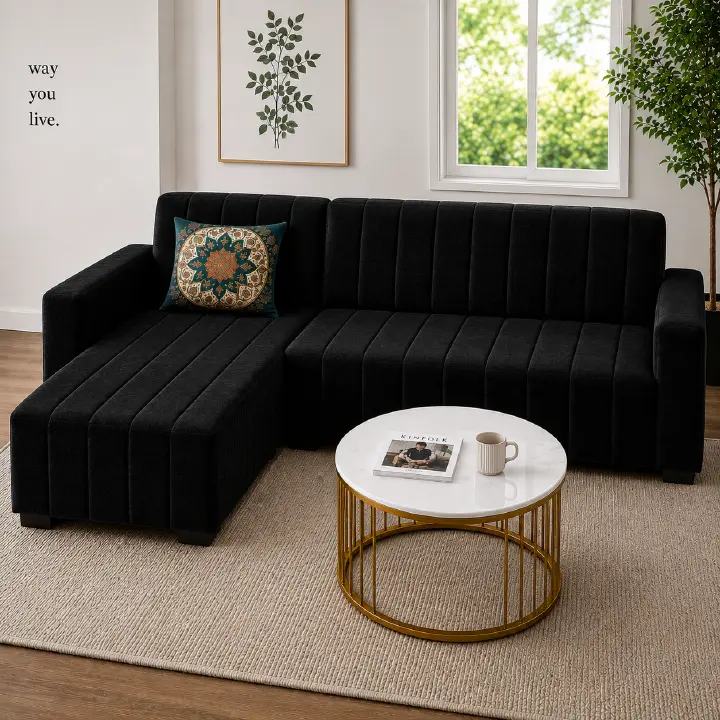 Modern 4-Seater Corduroy L-Shaped Sofa – Minimalist Lounge Couch with Chaise, Soft Fabric Sectional Sofa for Living Room