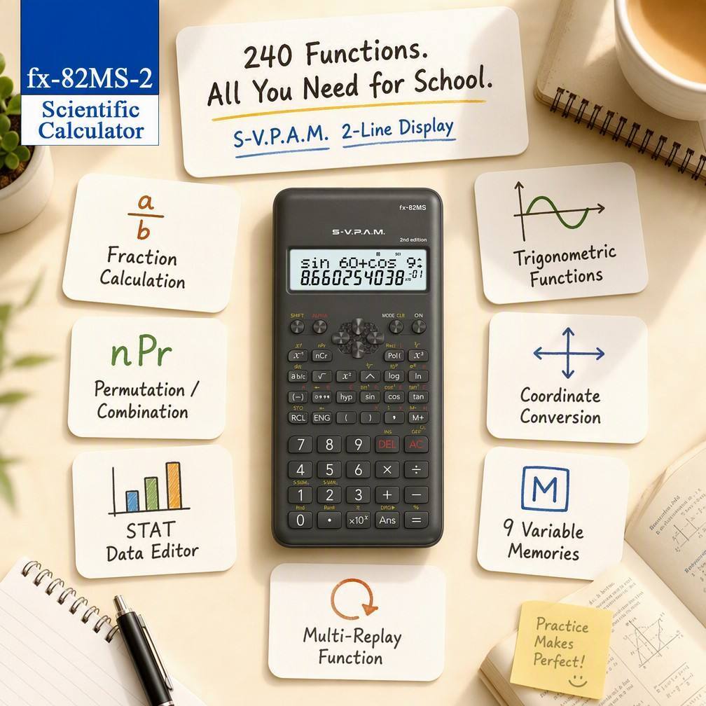 fx-82MS (2nd Edition) Scientific Calculator | 240 Functions & KCSE Approved .The Ultimate Classroom & Exam Companion