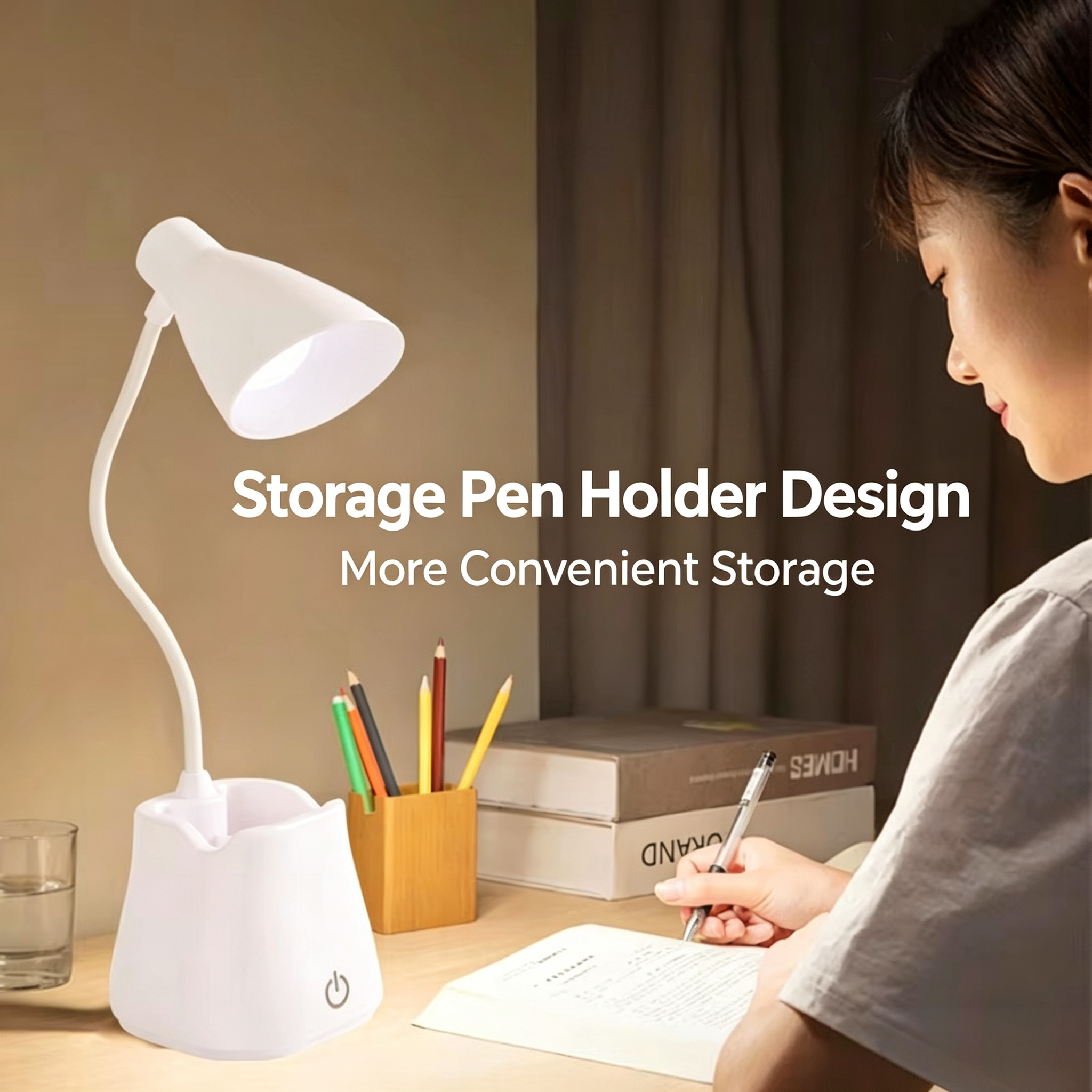Rechargeable LED Desk Lamp – Touch Adjustable Folding Reading Light with Pen Holder & Eye Protection.Love Eye Soft Light Reading Lamp  USB Rechargeable Foldable Smart Touch LED Study Light for Student