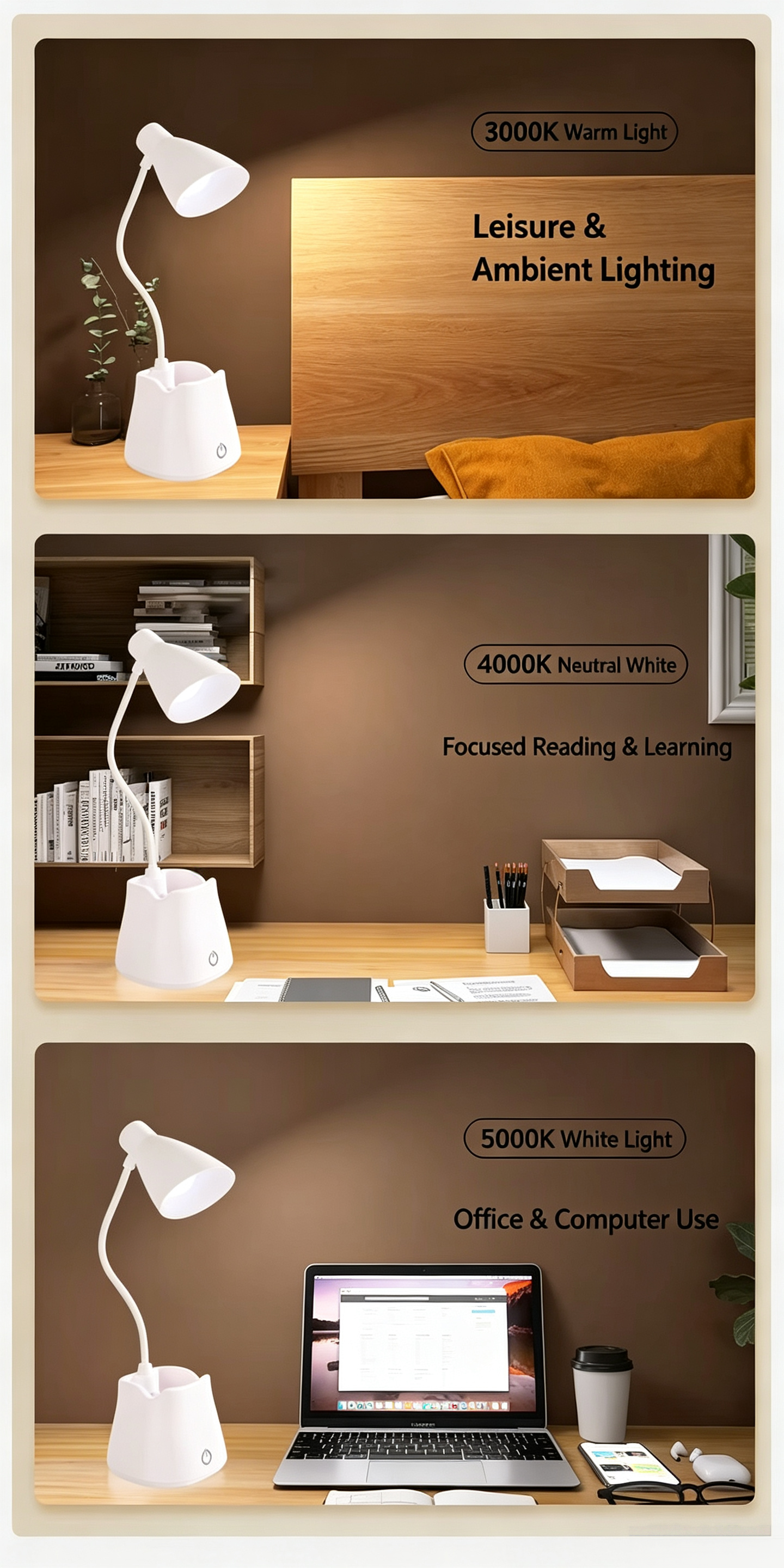 Rechargeable LED Desk Lamp – Touch Adjustable Folding Reading Light with Pen Holder & Eye Protection.Love Eye Soft Light Reading Lamp  USB Rechargeable Foldable Smart Touch LED Study Light for Student