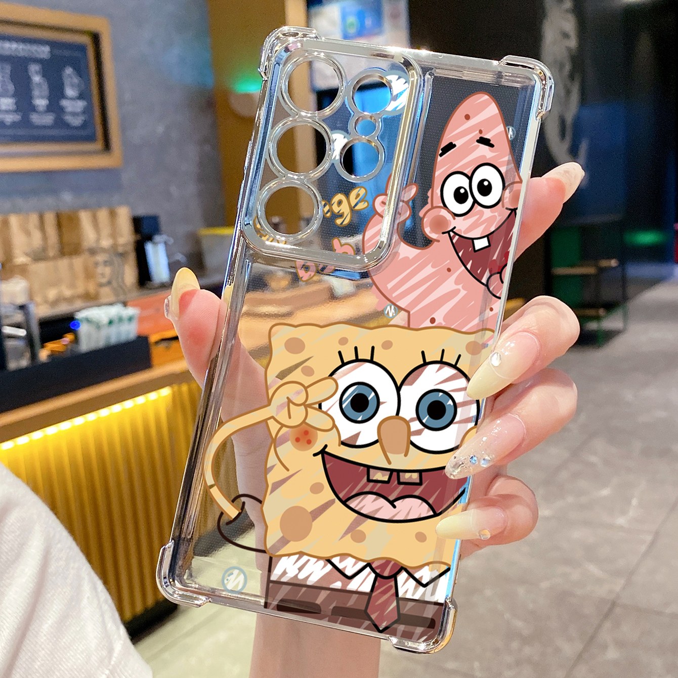 for Samsung Galaxy S26 Ultra S25 Edge S24 Plus A55 Plating Phone Case Shockproof Cover SpongeBob Couple
