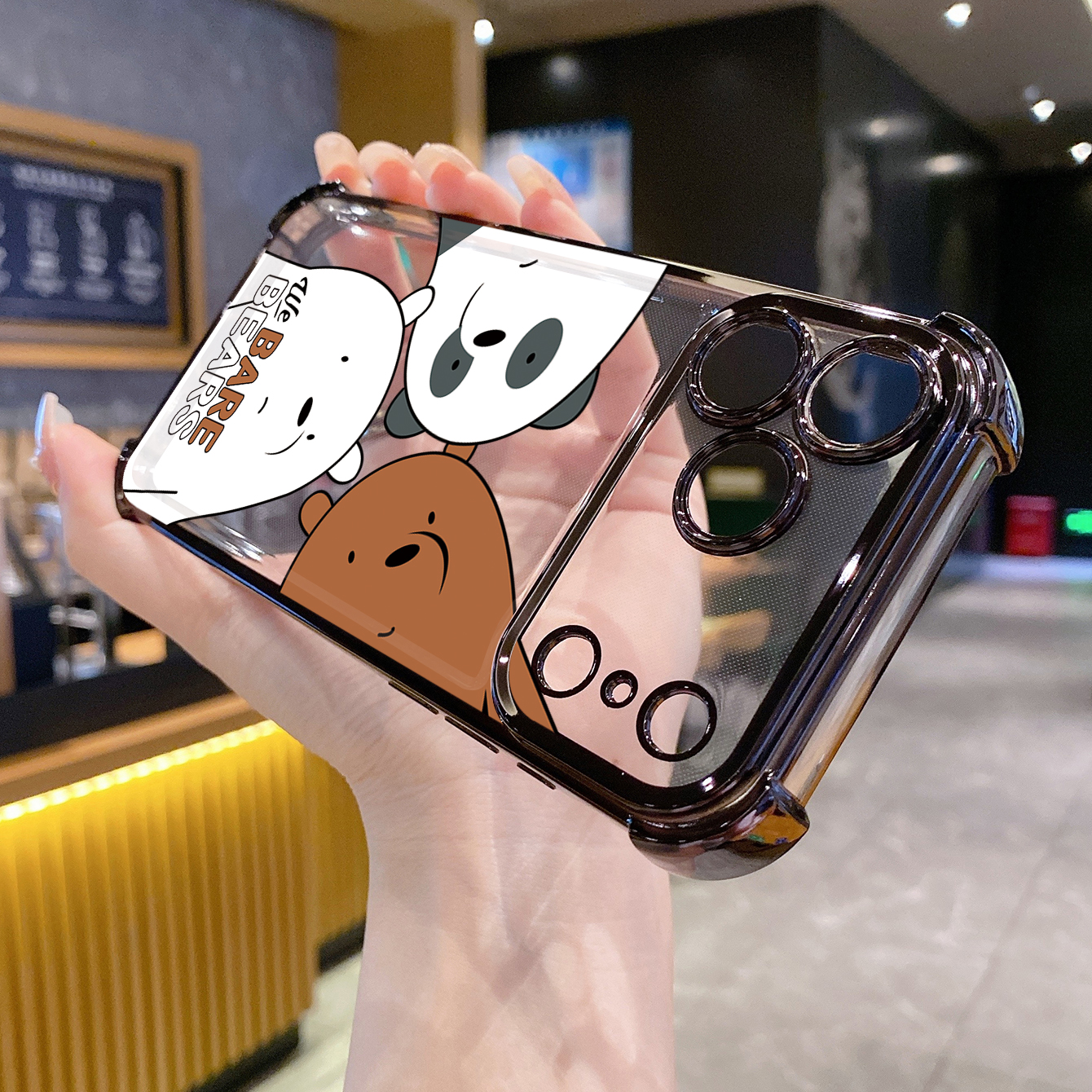 for iPhone 17 Pro Max 16 15 14 Plus Plating Phone Case Shockproof Cover Handbag We Bare Bears