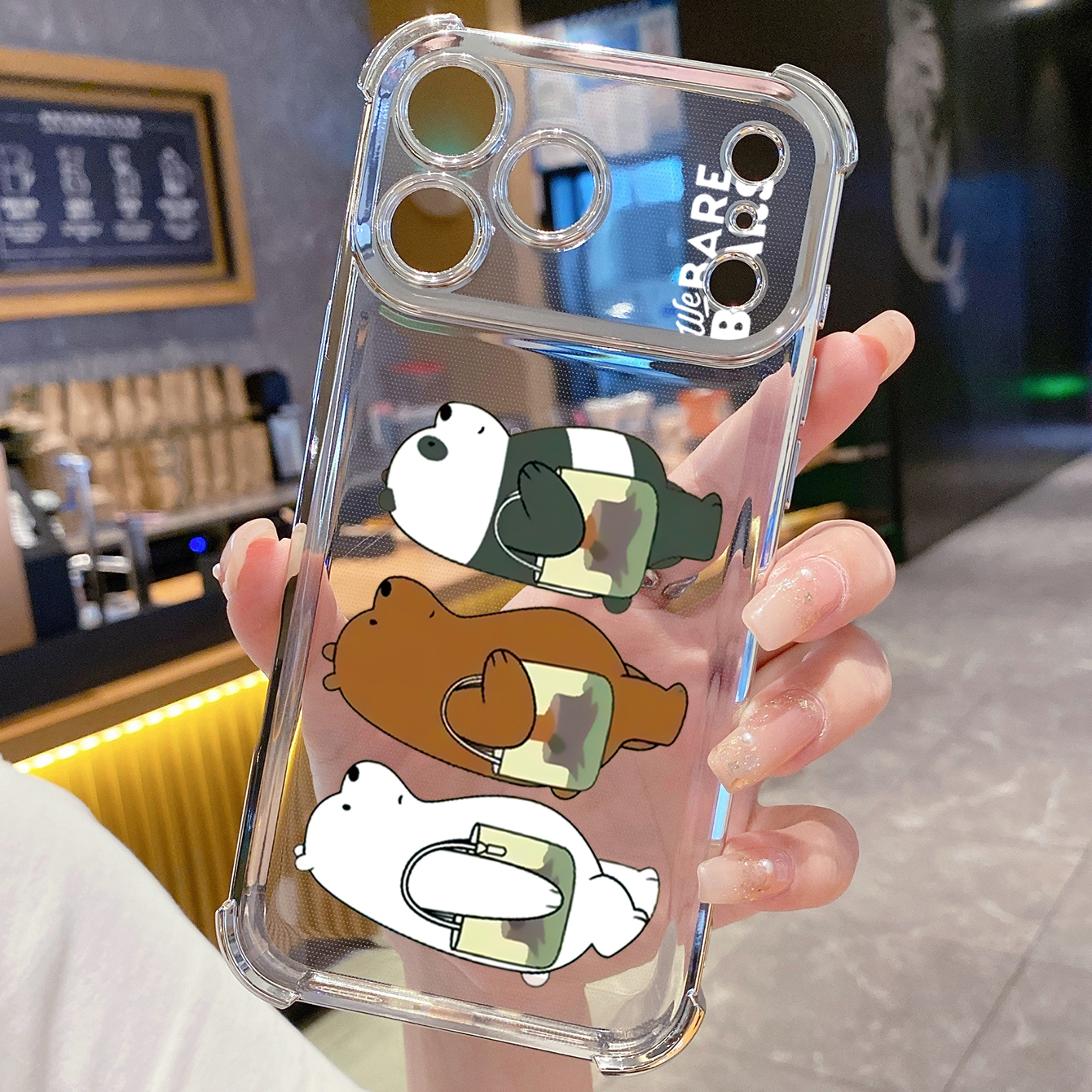 for iPhone 17 Pro Max 16 15 14 Plus Plating Phone Case Shockproof Cover Handbag We Bare Bears