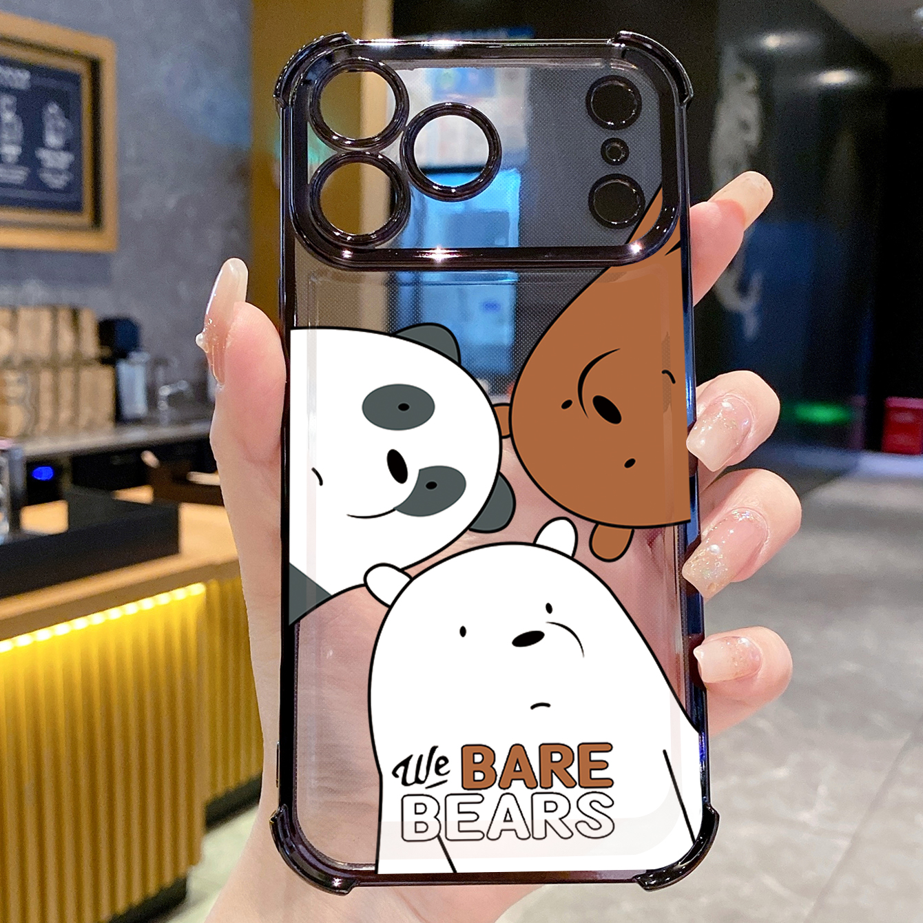 for iPhone 17 Pro Max 16 15 14 Plus Plating Phone Case Shockproof Cover Handbag We Bare Bears
