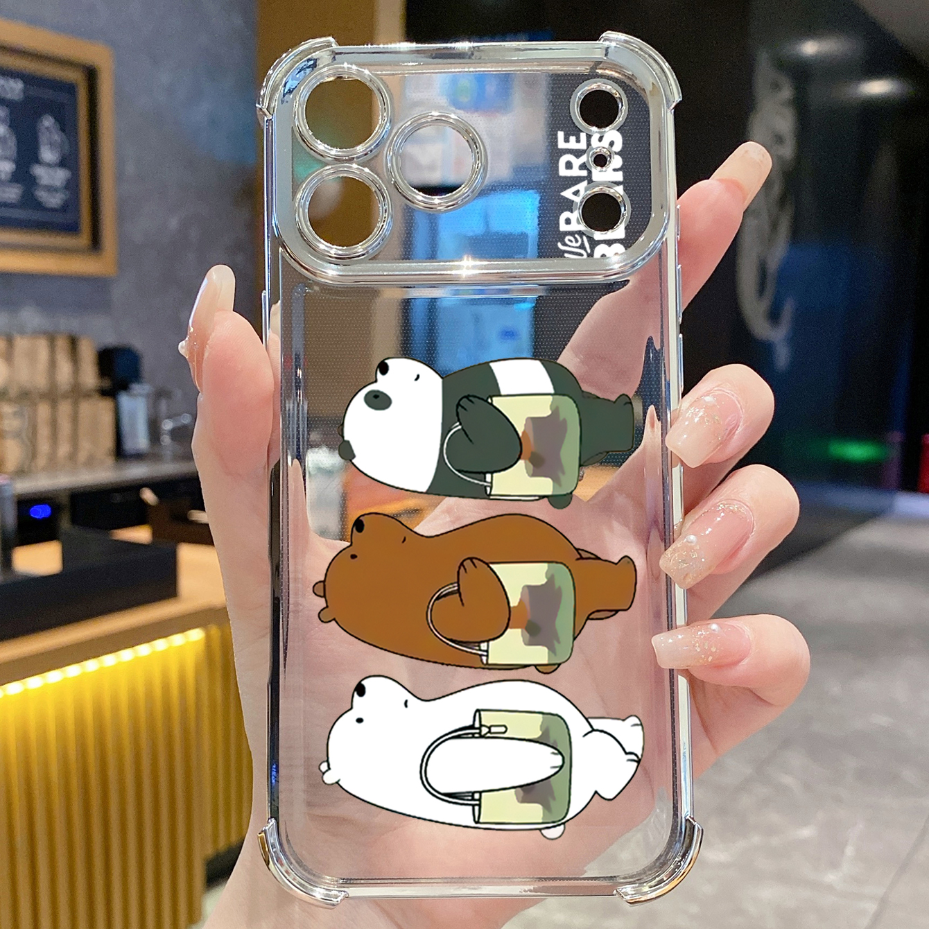 for iPhone 17 Pro Max 16 15 14 Plus Plating Phone Case Shockproof Cover Handbag We Bare Bears
