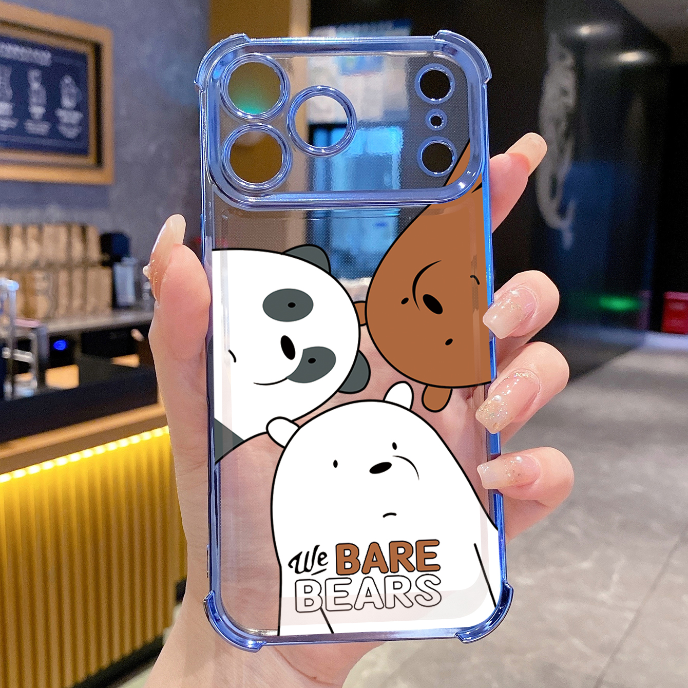 for iPhone 17 Pro Max 16 15 14 Plus Plating Phone Case Shockproof Cover Handbag We Bare Bears