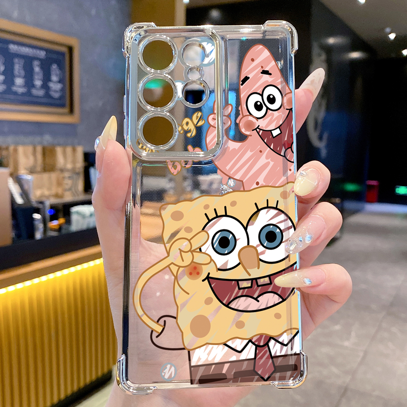 for Samsung Galaxy S26 Ultra S25 Edge S24 Plus A55 Plating Phone Case Shockproof Cover SpongeBob Couple