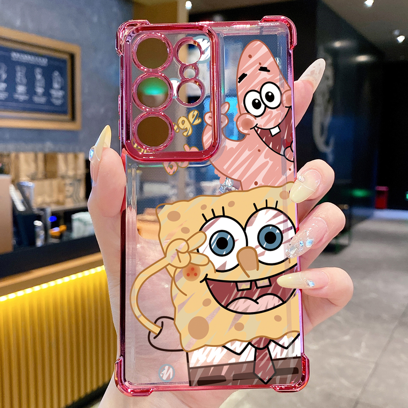 for Samsung Galaxy S26 Ultra S25 Edge S24 Plus A55 Plating Phone Case Shockproof Cover SpongeBob Couple