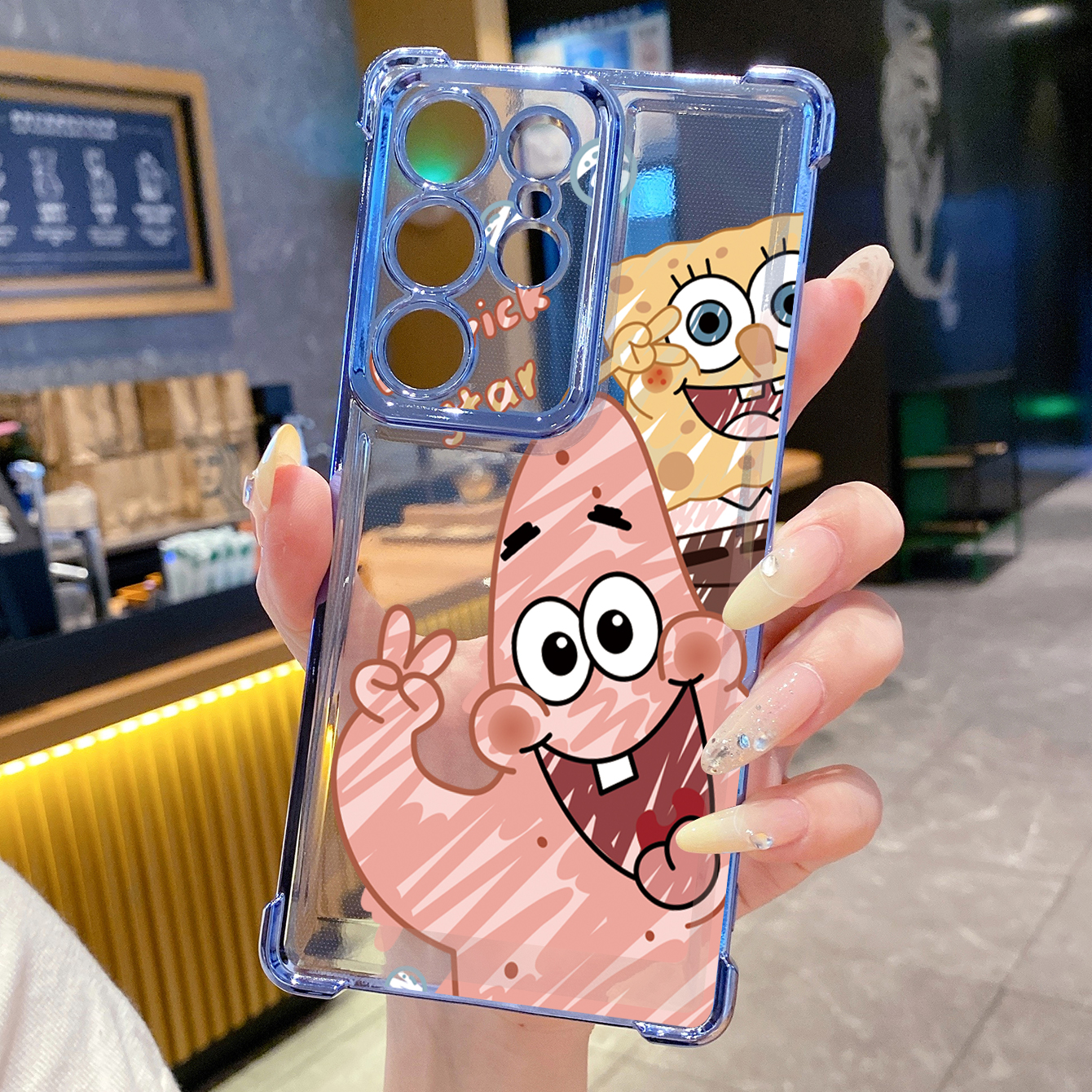 for Samsung Galaxy S26 Ultra S25 Edge S24 Plus A55 Plating Phone Case Shockproof Cover SpongeBob Couple