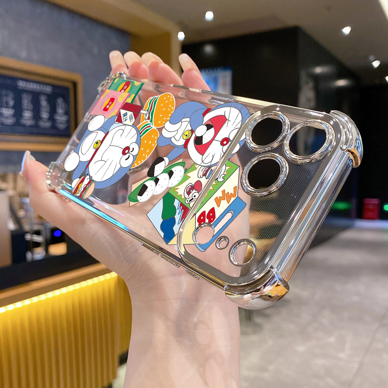 for iPhone 17 Pro Max 16 15 14 Plus Plating Phone Case Shockproof Cover Doraemon