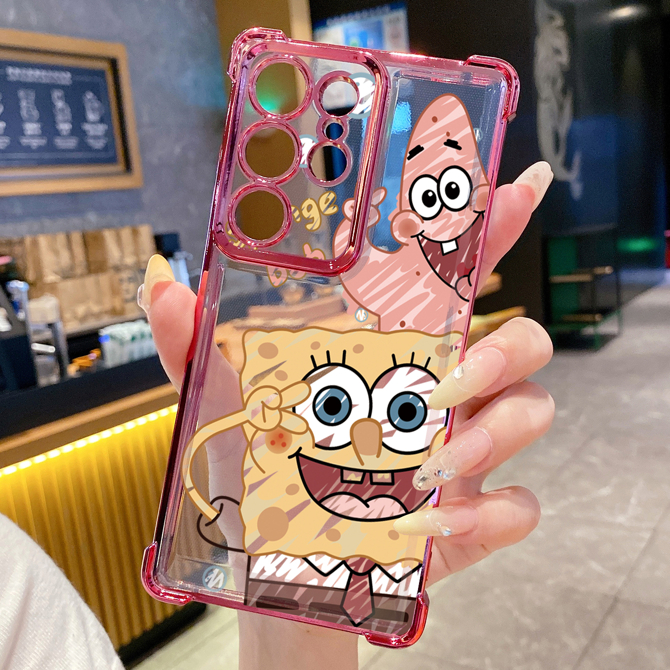 for Samsung Galaxy S26 Ultra S25 Edge S24 Plus A55 Plating Phone Case Shockproof Cover SpongeBob Couple