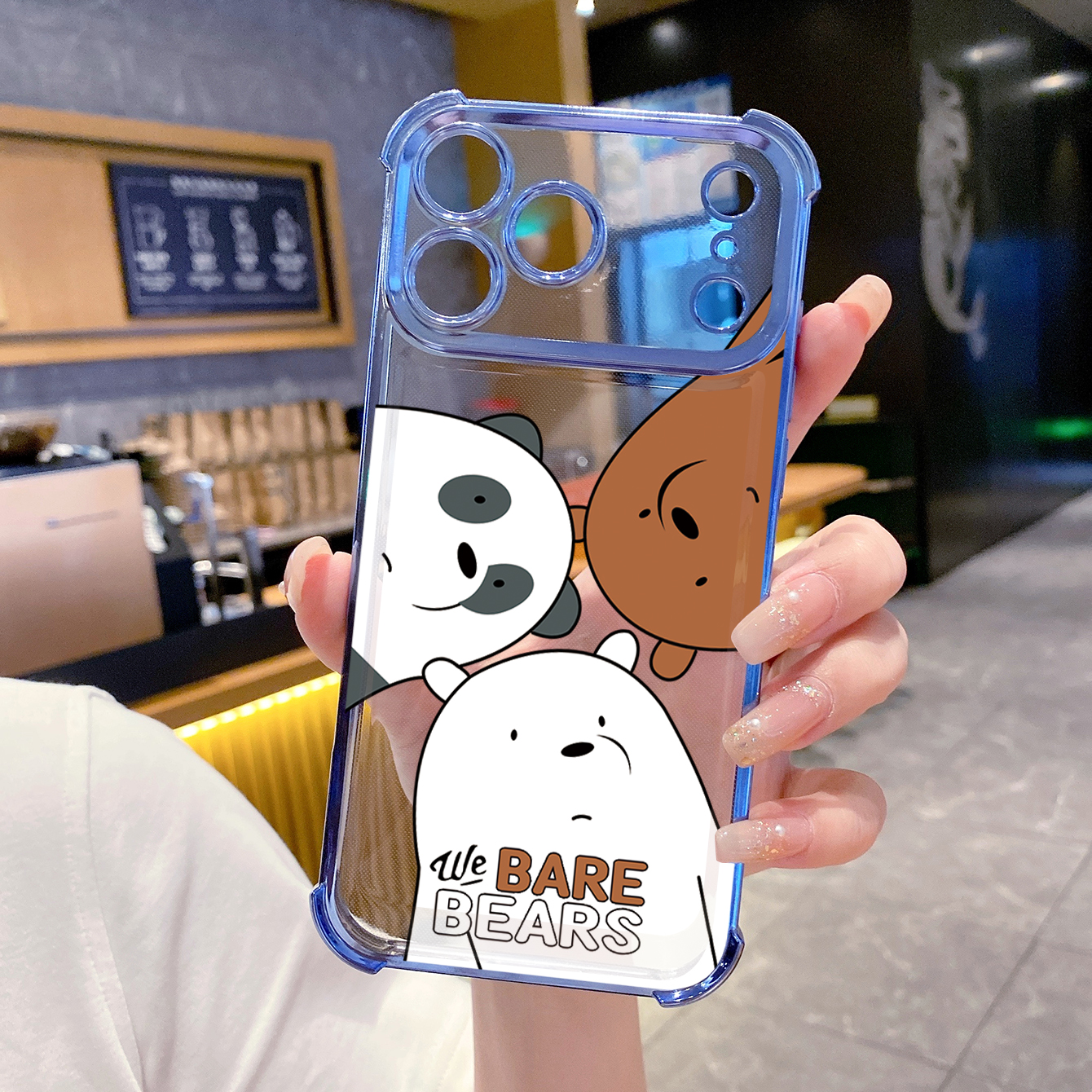 for iPhone 17 Pro Max 16 15 14 Plus Plating Phone Case Shockproof Cover Handbag We Bare Bears