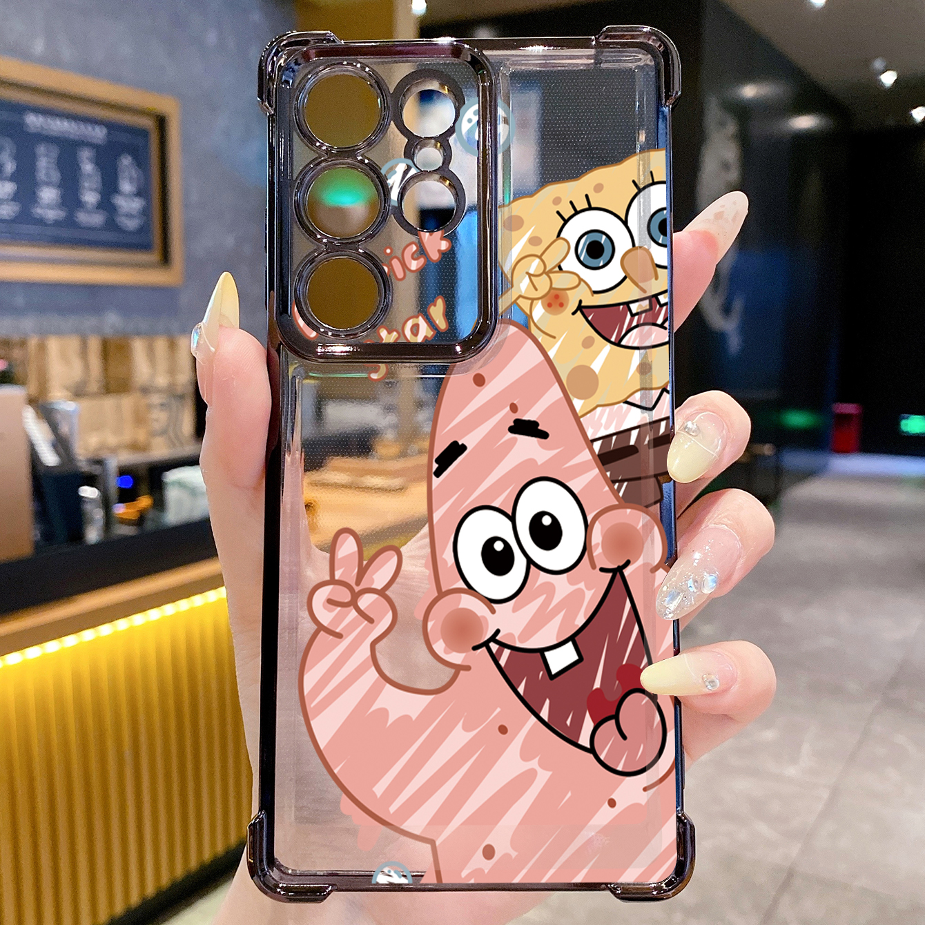 for Samsung Galaxy S26 Ultra S25 Edge S24 Plus A55 Plating Phone Case Shockproof Cover SpongeBob Couple