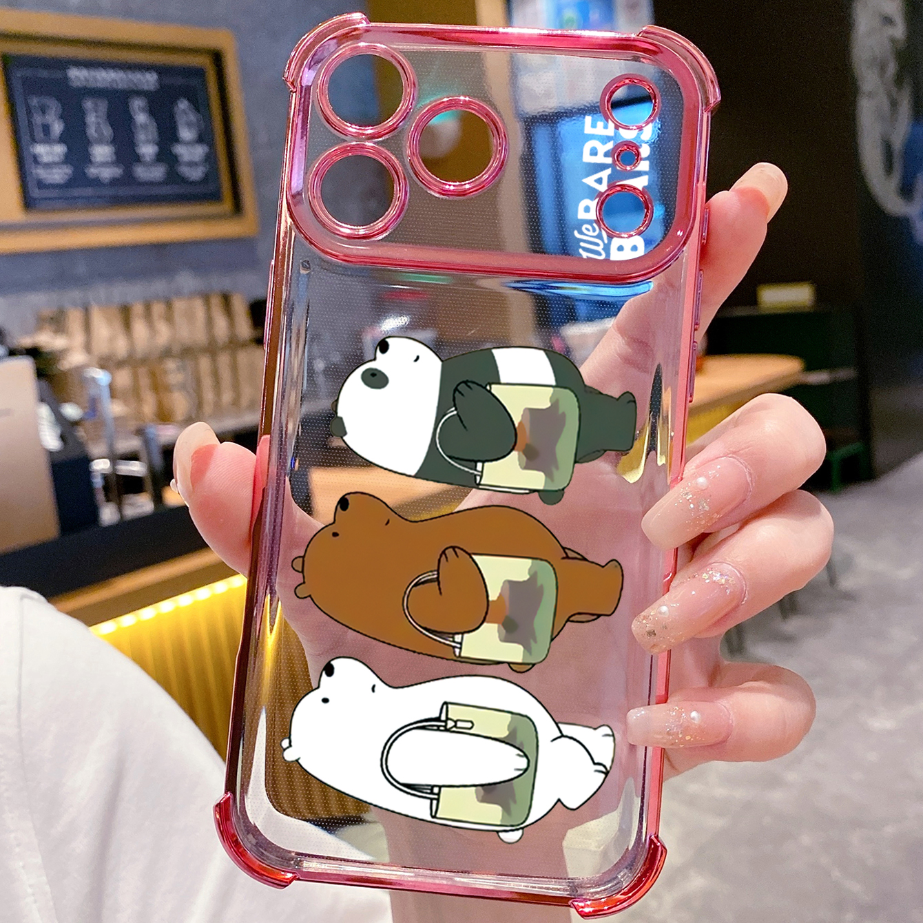for iPhone 17 Pro Max 16 15 14 Plus Plating Phone Case Shockproof Cover Handbag We Bare Bears