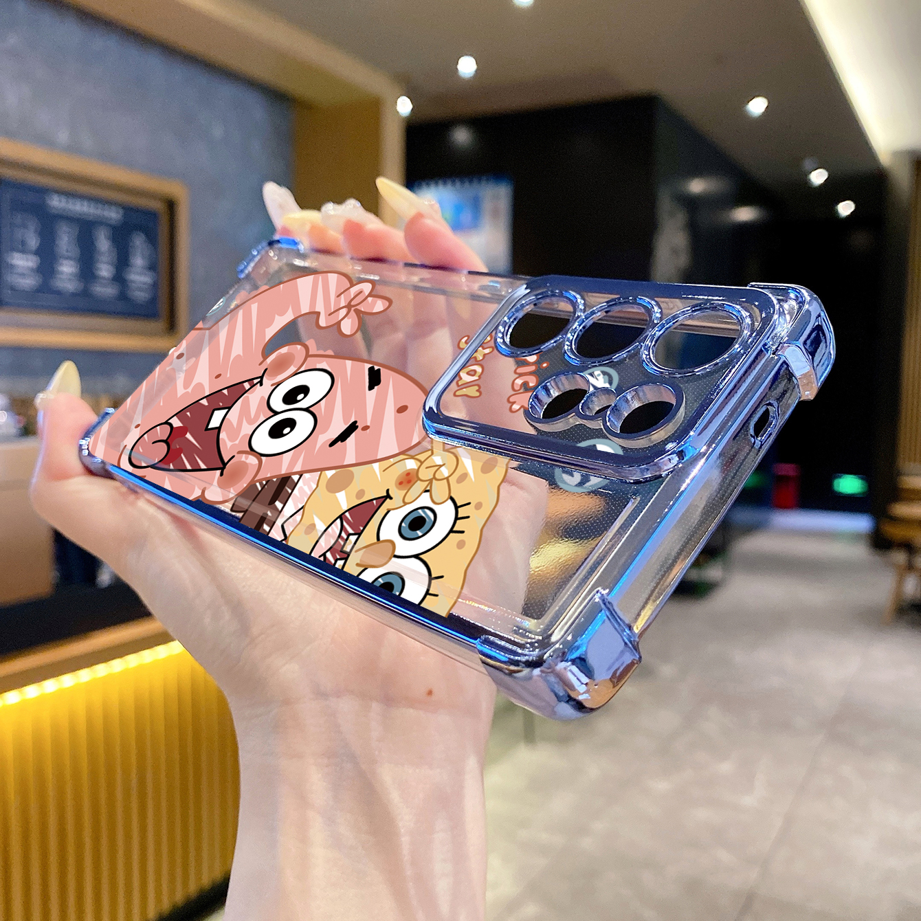 for Samsung Galaxy S26 Ultra S25 Edge S24 Plus A55 Plating Phone Case Shockproof Cover SpongeBob Couple