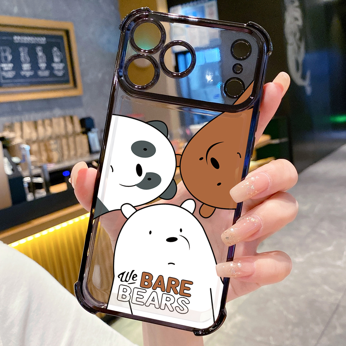 for iPhone 17 Pro Max 16 15 14 Plus Plating Phone Case Shockproof Cover Handbag We Bare Bears