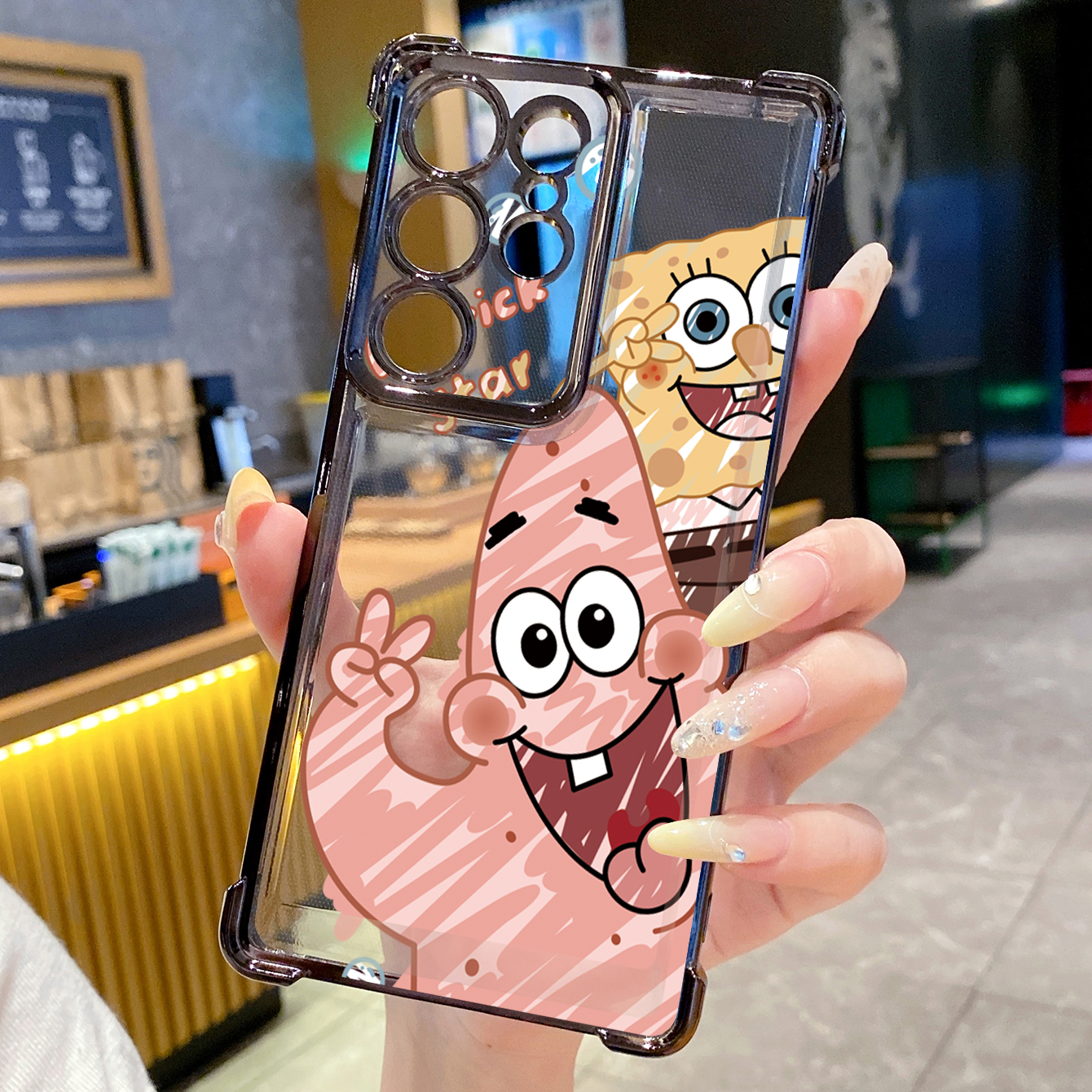 for Samsung Galaxy S26 Ultra S25 Edge S24 Plus A55 Plating Phone Case Shockproof Cover SpongeBob Couple
