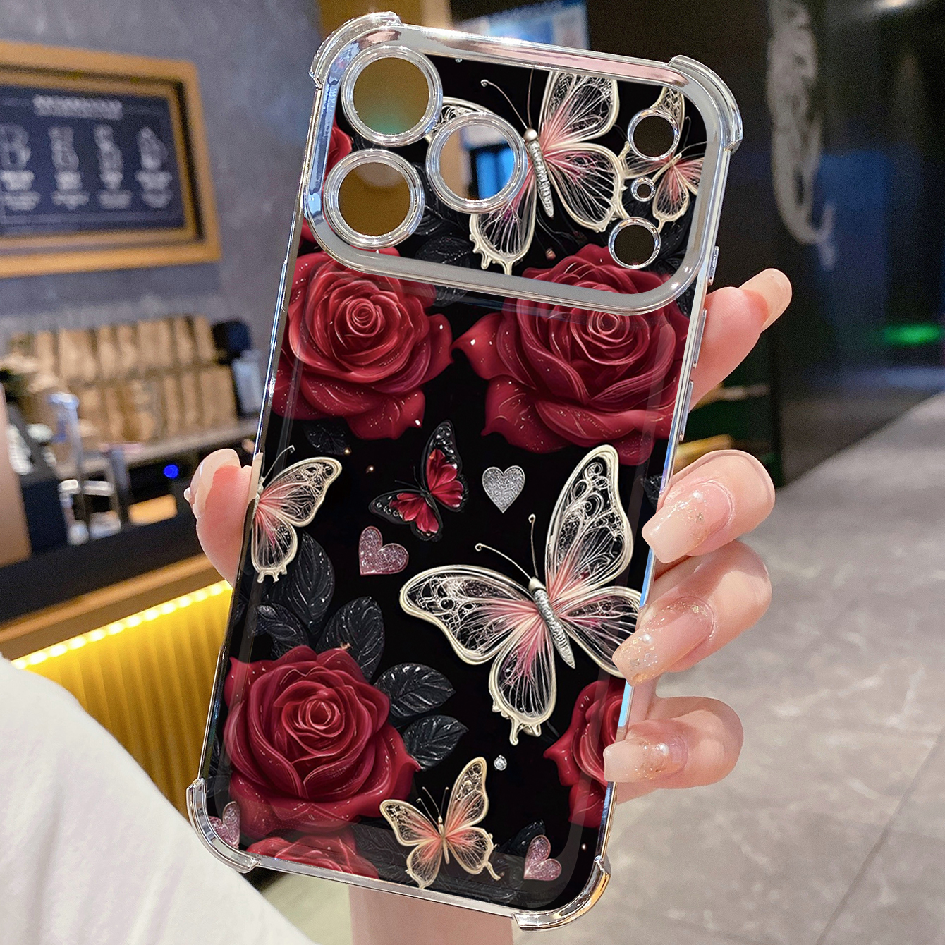 for iPhone 17 Pro Max 16 15 14 Plus Plating Phone Case Shockproof Cover Luxury Flower Butterfly