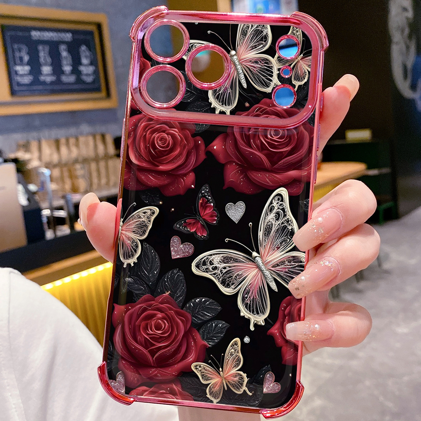 for iPhone 17 Pro Max 16 15 14 Plus Plating Phone Case Shockproof Cover Luxury Flower Butterfly