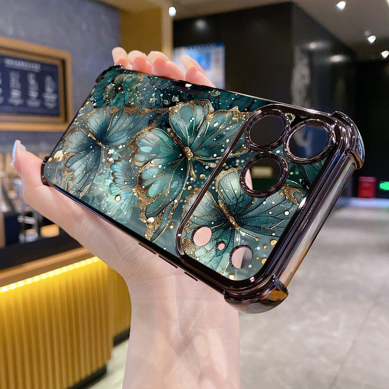 for iPhone 17 Pro Max 16 15 14 Plus Plating Phone Case Shockproof Cover Luxury Flower Butterfly