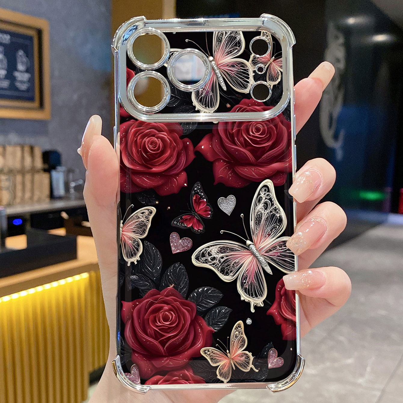 for iPhone 17 Pro Max 16 15 14 Plus Plating Phone Case Shockproof Cover Luxury Flower Butterfly