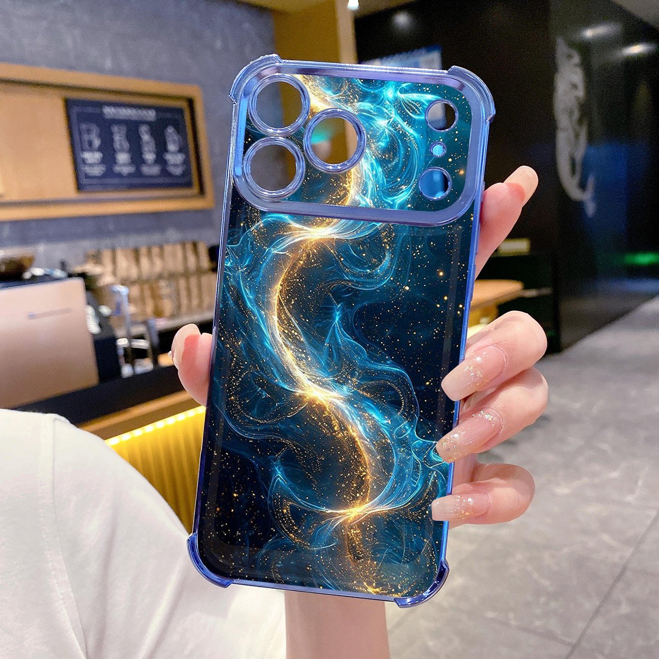 for iPhone 17 Pro Max 16 15 14 Plus Plating Phone Case Shockproof Cover Luxury Blue Aurora